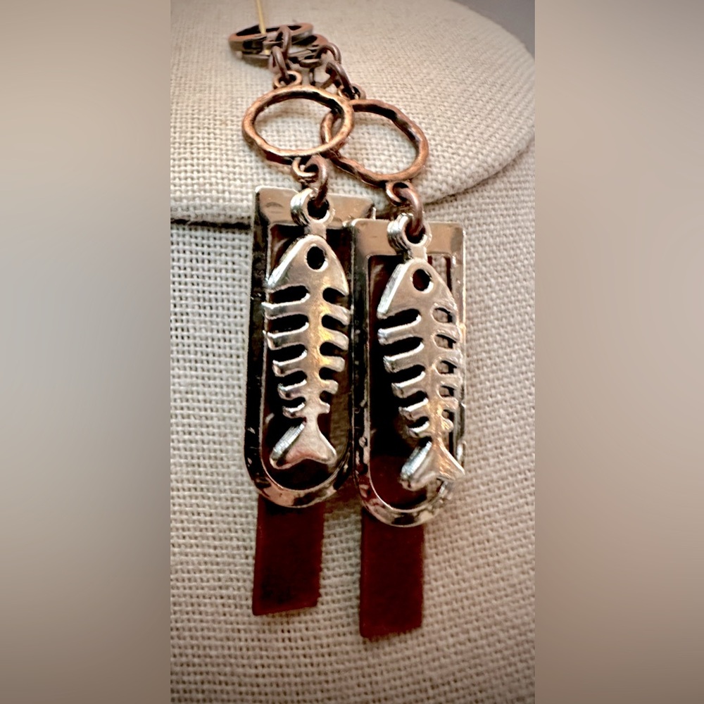 Handcrafted Fish Charm Earrings with silver and copper accents‼️